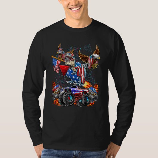 4th Of July Dinosaur Monster Truck Bald Eagle Amer T-shirt (Voorkant)
