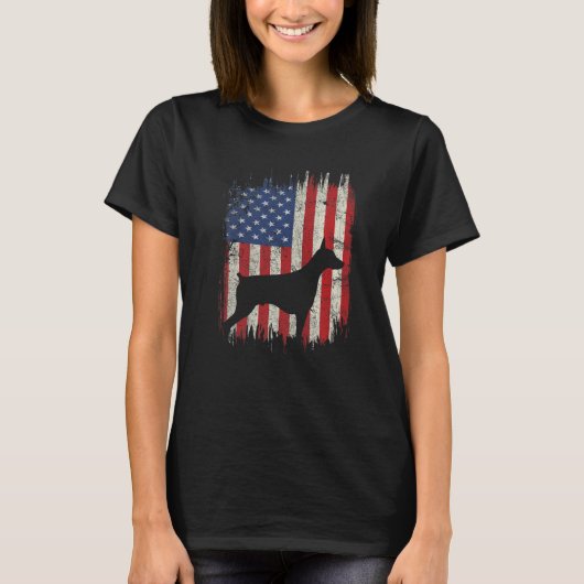 4th Of July Doberman American Flag Patriotic Dog L T-shirt (Voorkant)