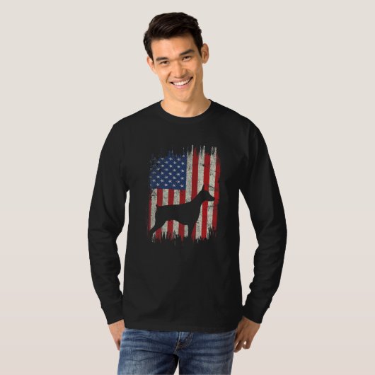 4th Of July Doberman American Flag Patriotic Dog L T-shirt (Voorkant volledig)