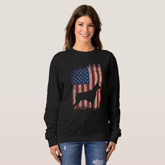 4th Of July Doberman American Flag Patriotic Dog L Trui (Voorkant volledig)