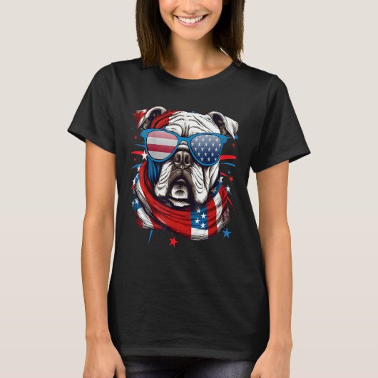 4th Of July Dog Bulldog American Flag Independence T-shirt (Voorkant)