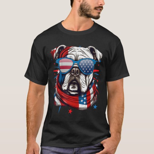 4th Of July Dog Bulldog American Flag Independence T-shirt (Voorkant)