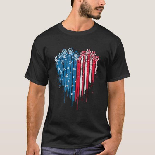 4th Of July Dog Paw Heart American Flag T-shirt (Voorkant)