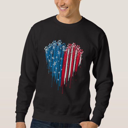 4th Of July Dog Paw Heart American Flag Trui (Voorkant)