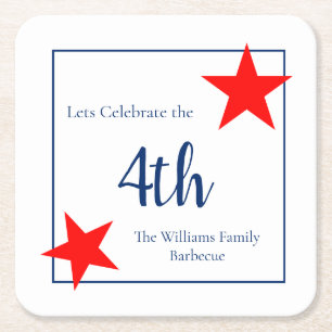 4th of July Familie Barbecue Patriottische Sterren Kartonnen Onderzetters