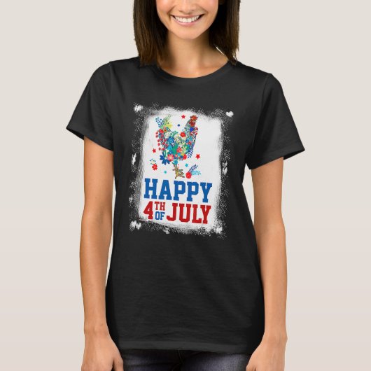 4th Of July Farmer Chicken Flower American Flag Pa T-shirt (Voorkant)
