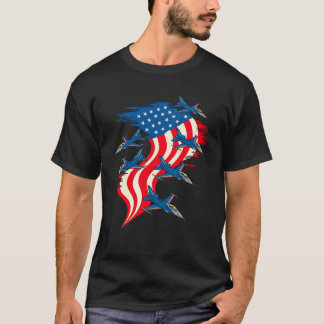 4th of July Fighter Vliegtuig Rood Wit Blauw Ameri T-shirt