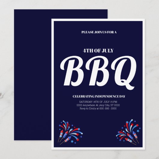4th of July Fireworks BBQ Party Kaart (Voorkant / Achterkant)