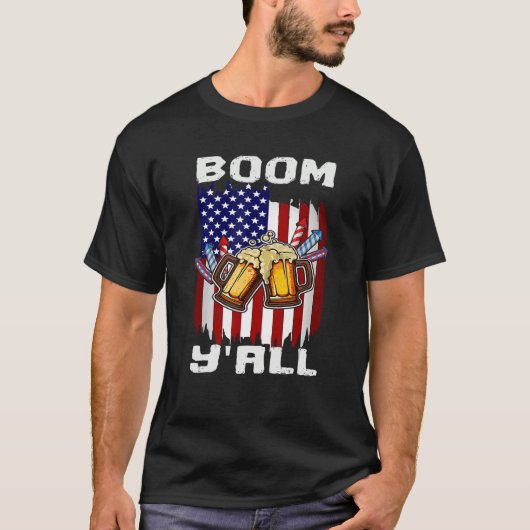 4th Of July Fireworks Party Boom Ya ll US Flag Pat T-shirt (Voorkant)