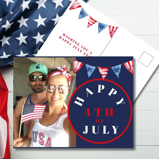 4th of July Foto Rood Wit Blauw Bunting Briefkaart