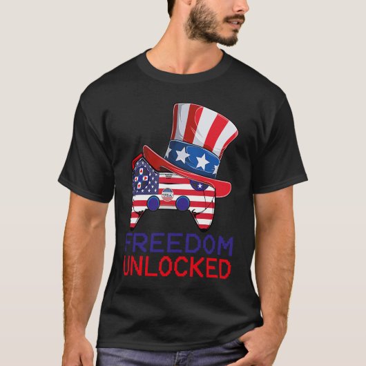 4th Of July Freedom Unlocked Video Game Gamer USA  T-shirt (Voorkant)