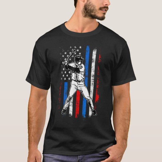 4th Of July Funny Baseball American Flag Batter Hi T-shirt (Voorkant)