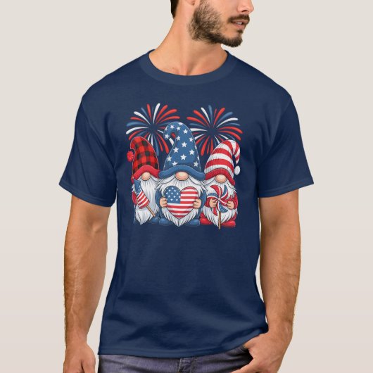 4th of July Gnomes American Patriotic Fireworks  T-shirt (Voorkant)