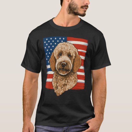 4th Of July Goldendoodle on Patriotic American Gol T-shirt (Voorkant)