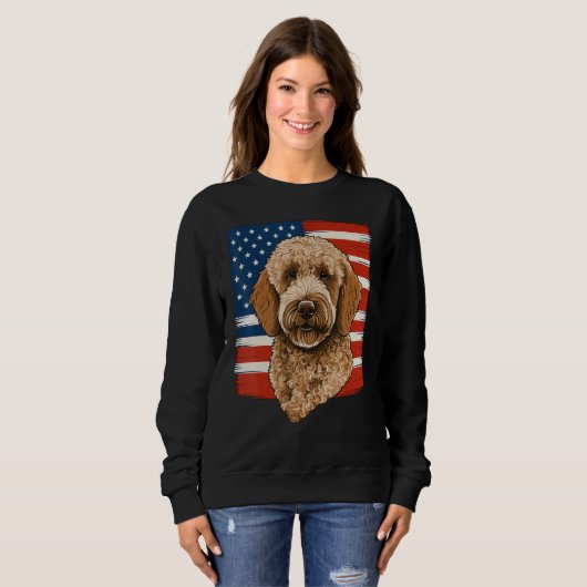 4th Of July Goldendoodle on Patriotic American Gol Trui (Voorkant volledig)
