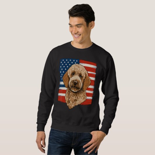 4th Of July Goldendoodle on Patriotic American Gol Trui (Voorkant volledig)