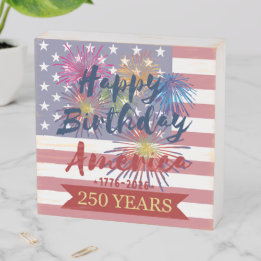4th of July Happy Birthday America USA 250th Houten Kist Print