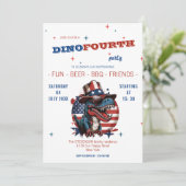 4TH of July happy Dinosaur met pet en brillen Kaart (Staand voorkant)