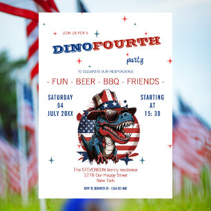 4TH of July happy Dinosaur met pet en brillen Kaart
