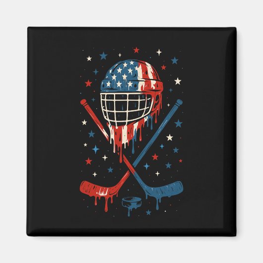 4th Of July Hockey Ice Cream Drip Helmet Sticks Us Magneet (Voorkant)