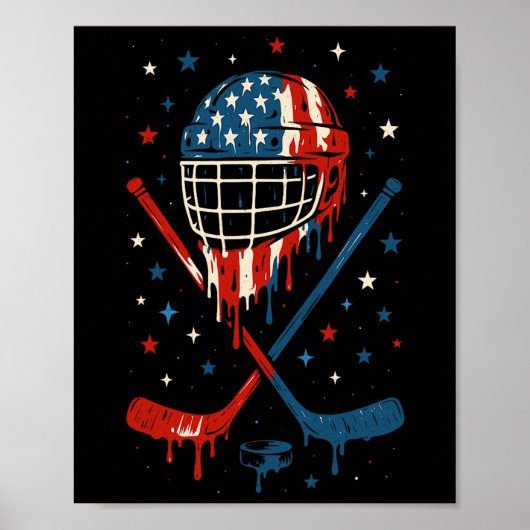 4th Of July Hockey Ice Cream Drip Helmet Sticks Us Poster (Voorkant)