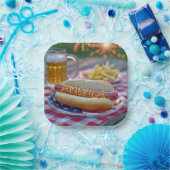 4th of July Hot Dog With Beer and Fries Papieren Bordje (Feest)