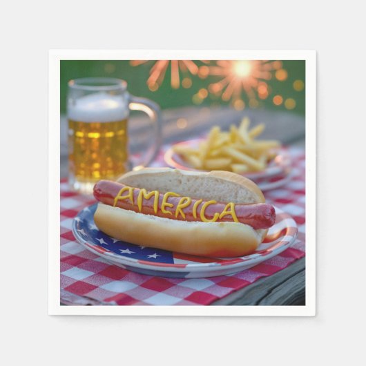 4th of July Hot Dog With Beer and Fries Servet (Voorkant)
