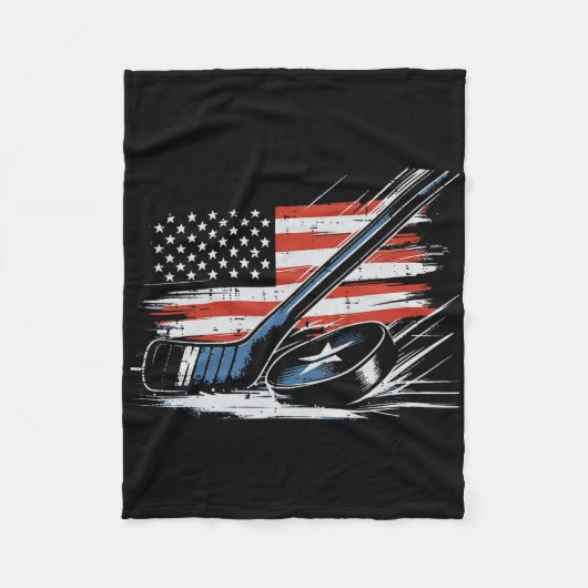 4th Of July Ice Hockey Stick Puck Us Flag Men Boys Fleece Deken (Voorkant)