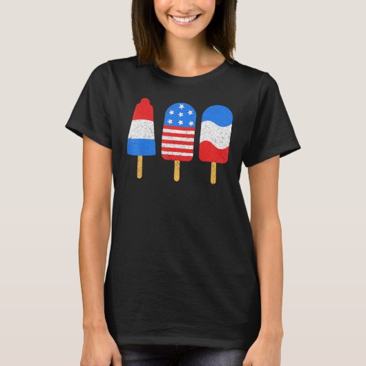 4th Of July Ice Pops Red White Blue American Flag  T-shirt (Voorkant)
