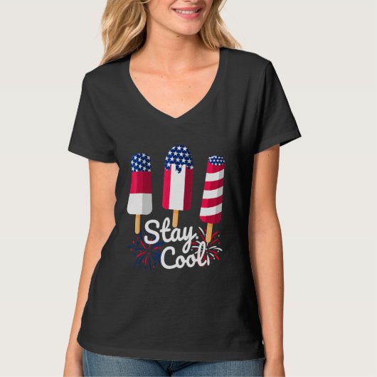 4th Of July Ice Pops Red White Blue American Flag  T-shirt (Voorkant)