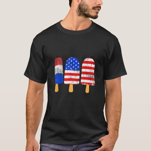4th Of July Ice Pops Red White Blue American Flag  T-shirt (Voorkant)