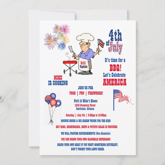 4th of July Independence Day BBQ Fireworks Kaart (Voorkant)