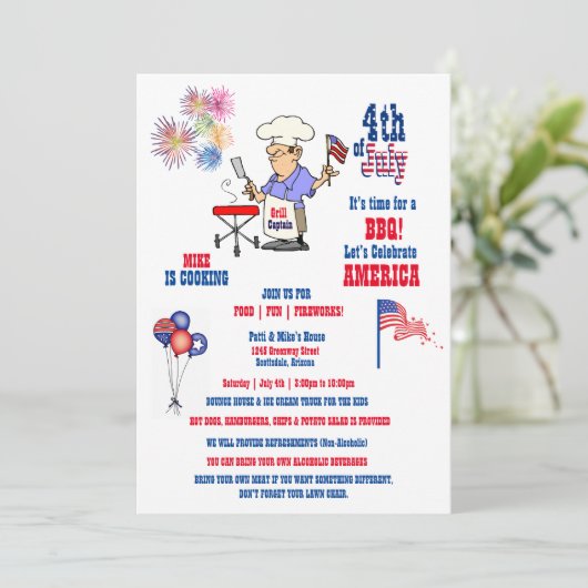 4th of July Independence Day BBQ Fireworks Kaart (Staand voorkant)