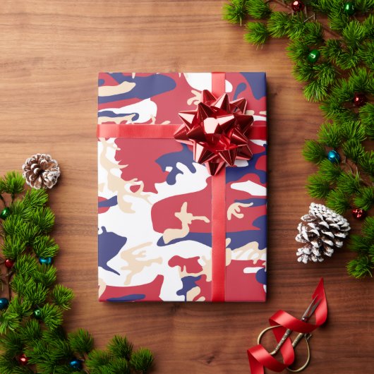 4th of July, Independence day, Camouflage Beige Cadeaupapier (Feestdagen Geschenken)