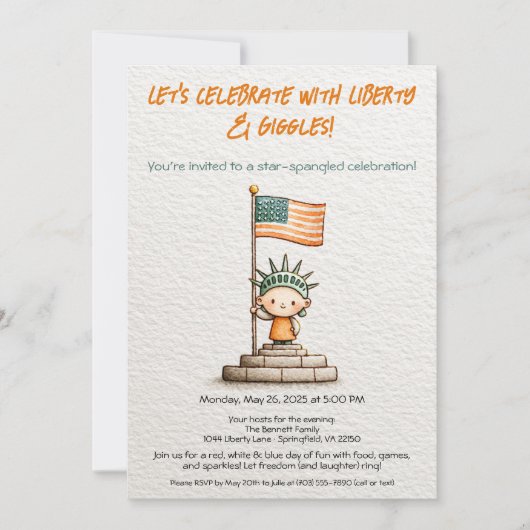 4th of July Kids Invitation – Cute Liberty Kaart (Voorkant)