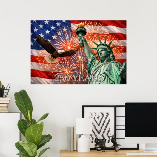 4th of July Liberty Eagle Fireworks USA 250th Poster (Thuiskantoor)