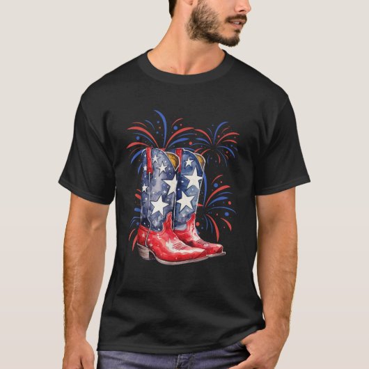 4th of July Memorial Day Holiday Patriotic Cowboy  T-shirt (Voorkant)