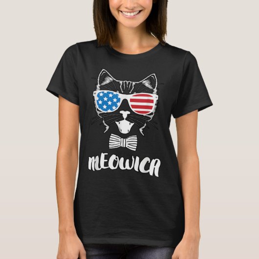 4th of July Meowica Kitty Cat Plus Size Graphic T-shirt (Voorkant)