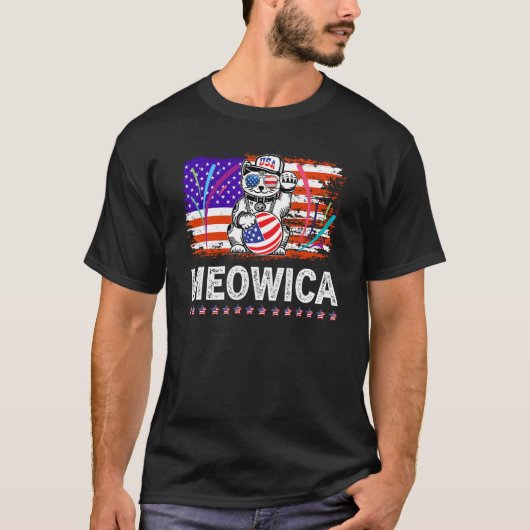 4th of July Meowica Kitty for Cat Lovers American T-shirt (Voorkant)