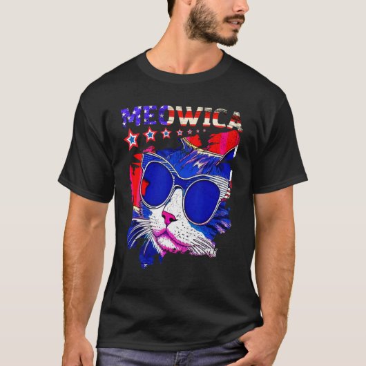 4th Of July Meowica Retro Cat American Flag USA Pa T-shirt (Voorkant)