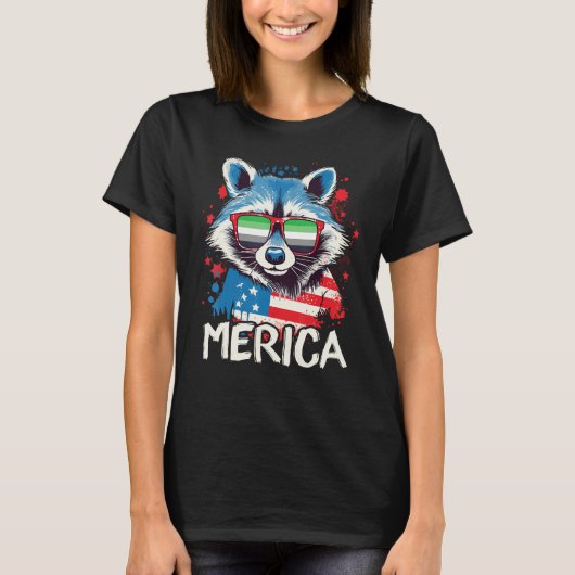 4th Of July Merica Raccoon Aromantic Sunglasses Fl T-shirt (Voorkant)