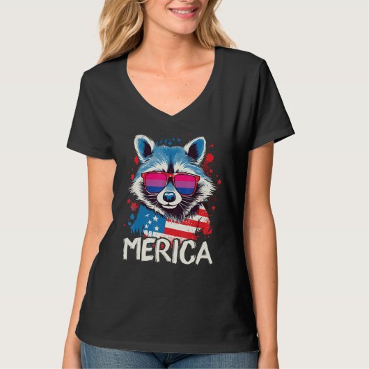 4th Of July Merica Raccoon Bisexual Sunglasses Fla T-shirt (Voorkant)