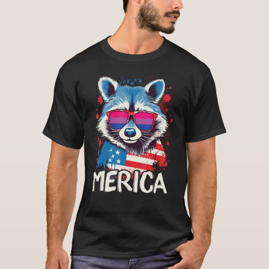 4th Of July Merica Raccoon Bisexual Sunglasses Fla T-shirt (Voorkant)