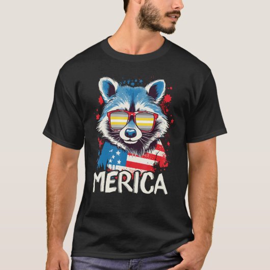 4th Of July Merica  Raccoon Demigender Sunglasses  T-shirt (Voorkant)