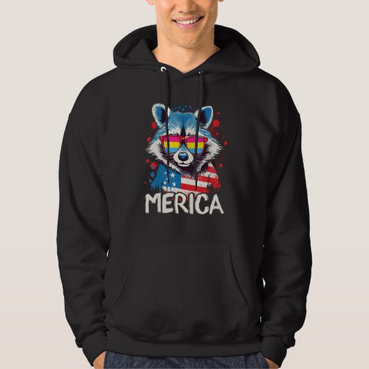 4th Of July Merica  Raccoon Pansexual Sunglasses F Hoodie (Voorkant)