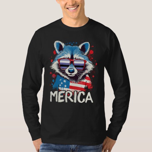 4th Of July Merica Raccoon Perifluid Sunglasses Fl T-shirt (Voorkant)