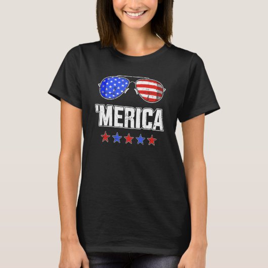 4th Of July MERICA Sunglasses All America USA Flag T-shirt (Voorkant)
