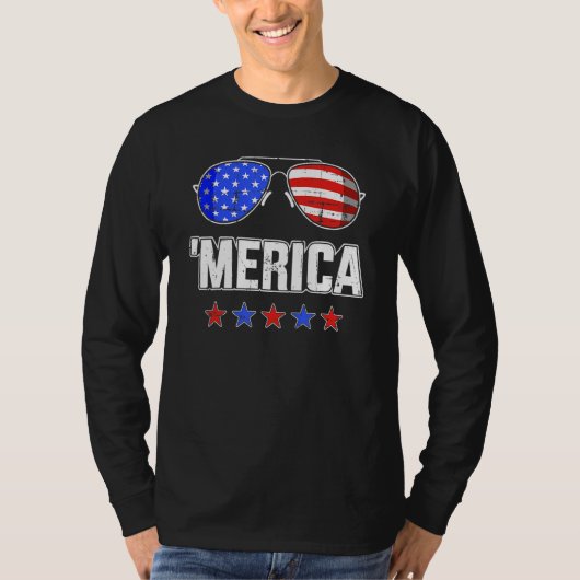 4th Of July MERICA Sunglasses All America USA Flag T-shirt (Voorkant)