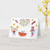 4th of July Mice Kaart (Gele Bloem)