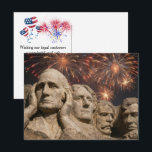4th of July Mount Rushmore Humor with Fireworks Briefkaart<br><div class="desc">The presidents on Mount Rushmore are surrounded by fireworks,  while George Washington is covering his ears.
All text can be changed.</div>